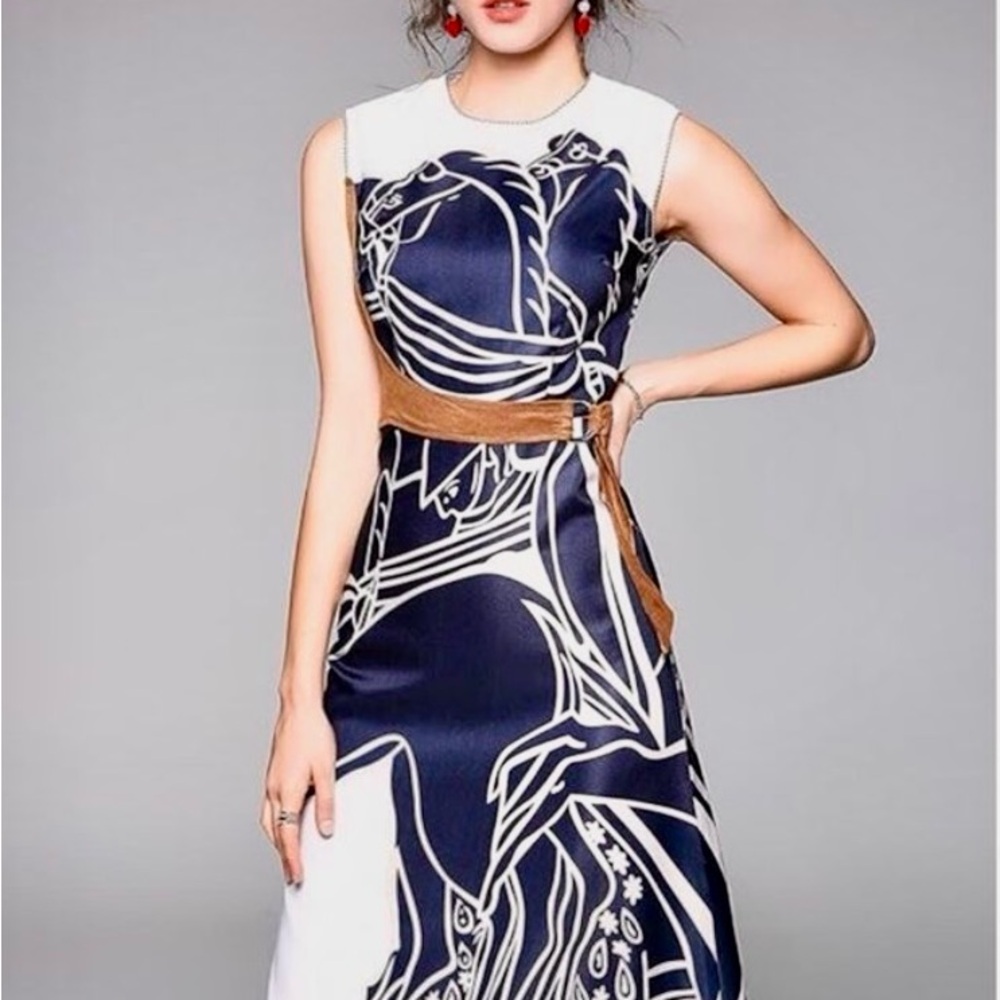 Elegant Navy and White Dress
